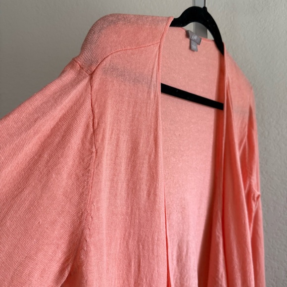J. Jill Women's Open Front Cardigan Coral Pink Linen Blend Lightweight Size L - Picture 2 of 13